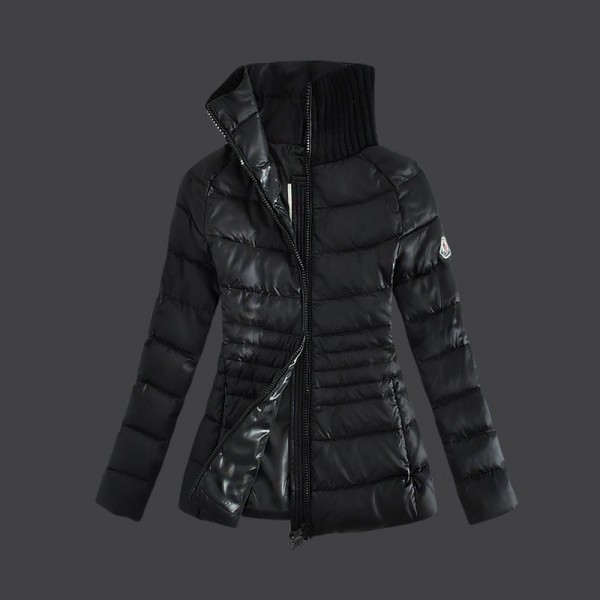 Moncler Donna Giù cappotto di lana Colla Nero Presa M1029